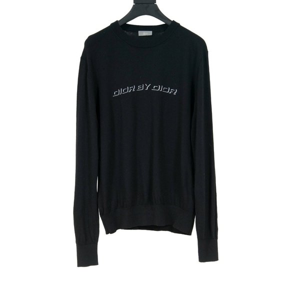 Dior By Dior Mens Crewneck Sweater Pullover Large Black White Logo